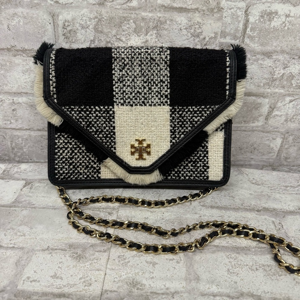 Tory Burch Tweed Minaudière Black & White Crossbody Flap‎ Bag
